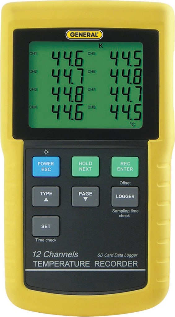 Data Logger General DT4208SD 12-channel Temperature Excel-Formatted Data Logging SD Card