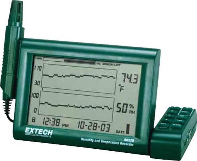 Data Logger Extech RH520A-NIST Humidity Dataloggers - Max Temperature: 140 F, Min Temperature: -20 F, Power Source: AC Line