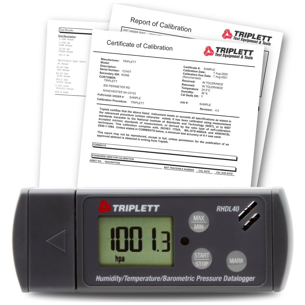 Data Logger Triplett RHDL40-NIST - Temperature/ Humidity/Barometric Pressure PDF Datalogger with Cert. of Traceability to NIST