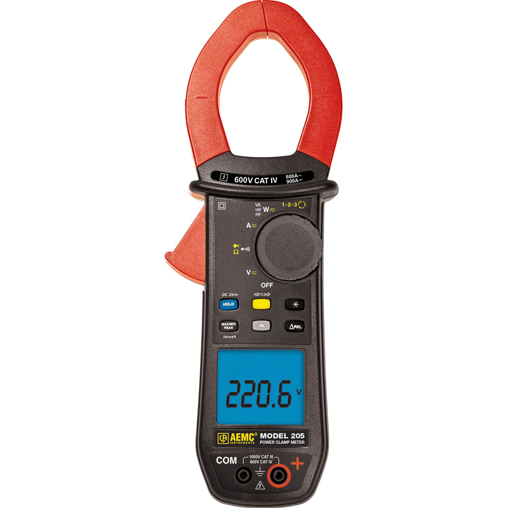Pinza amperimétrica AEMC 205 - 2139.40 Power Clamp-On Meter (TRMS, 1000VAC/DC, 600AAC/900ADC, Ohms, Continuity, Phase Rotation, Power, THD)
