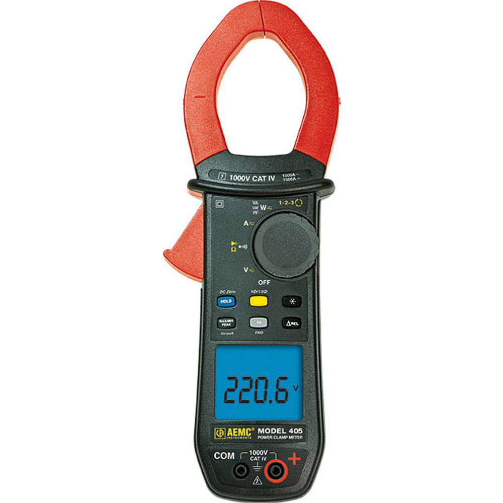 Pinza amperimétrica AEMC 405 - Power Clamp-on Meter (TRMS, 1000VAC/DC, 1000AAC/1500ADC, Ohms, Continuity, Phase Rotation, Power, THD)